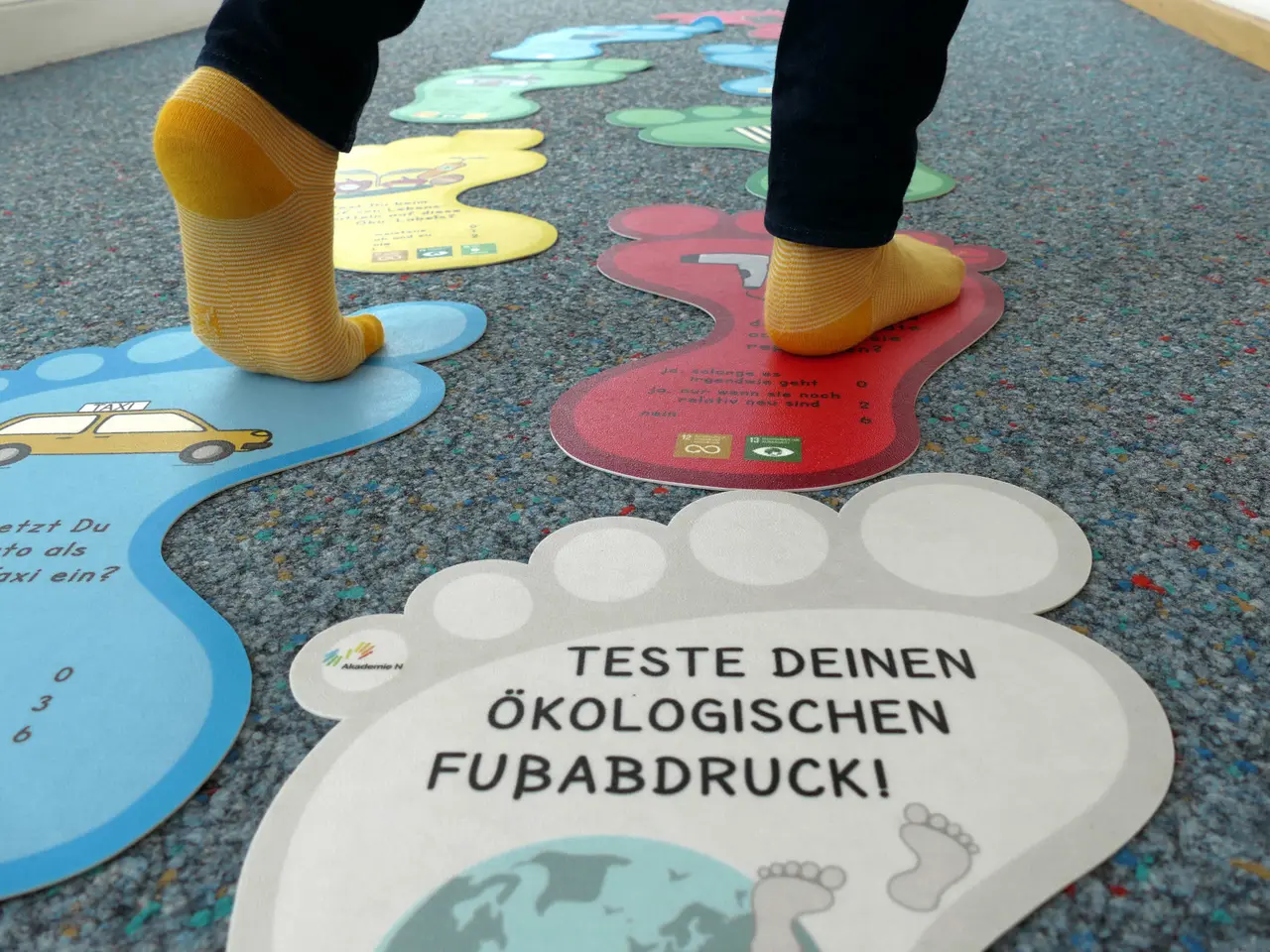 Ökologischen Fussabdruck spielerisch testen mit der Bodenversion. Ideal geeignet für Events. Kann kostenlos bei den Klimaschutzmanagements der Region Bayreuth ausgeliehen werden.